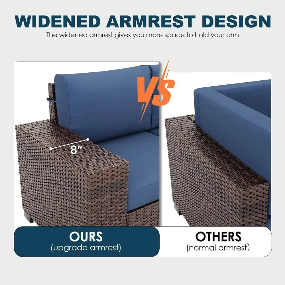 Piece Patio Furniture Set with Fire Pit Table, Outdoor Conversation Sets Wicker Rattan Sectional Sofa with Coffee Table for Pat