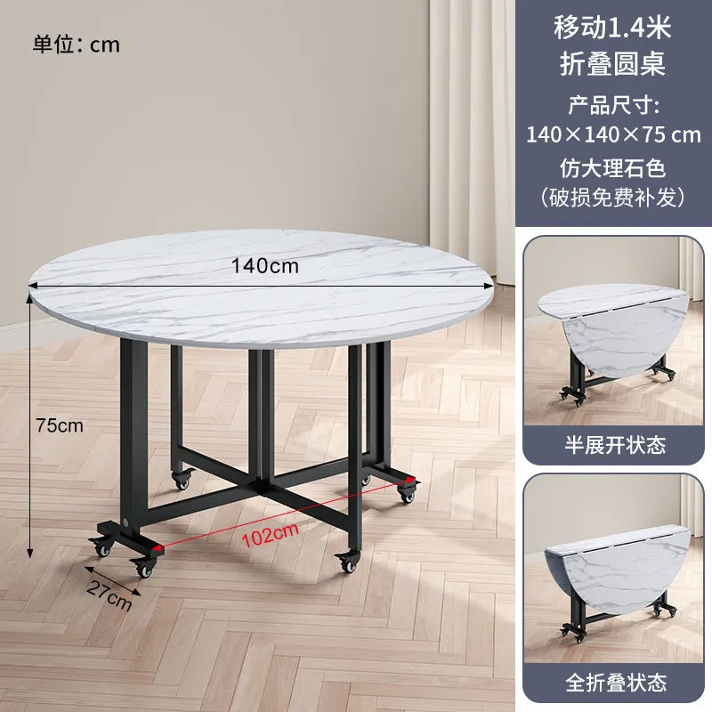 Folding table Household dining table Small apartment round table Multifunctional installation-free mobile simple round dining