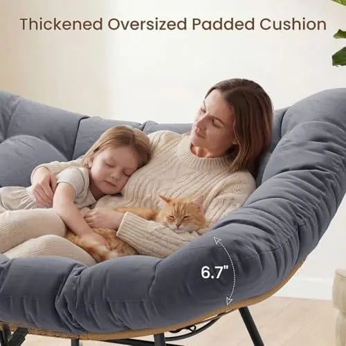 （Local US Inventory）Oversized Double Papasan Rocking Chair Outdoor Egg Rocker with High Back Water Resistant Cushion Rustproof U