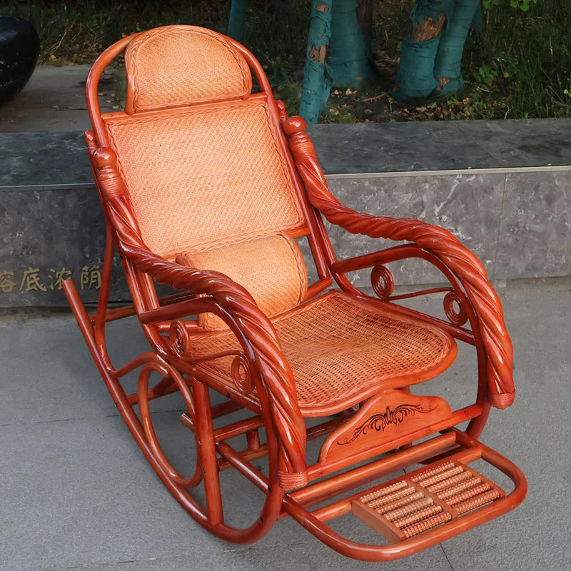 Home Balcony Leisure True Vine Elderly Rocking Chair Reliable Back Braided Rattan Chair Living Room