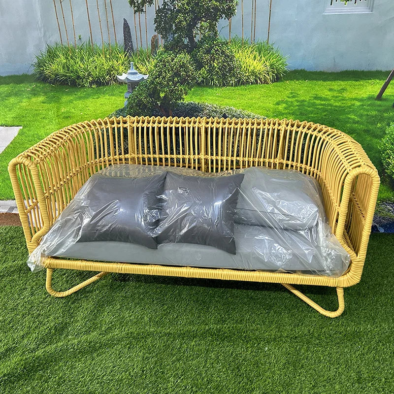 Outdoor rattan sofa coffee table combination courtyard garden terrace casual woven rattan chair outdoor waterproof and sunscreen