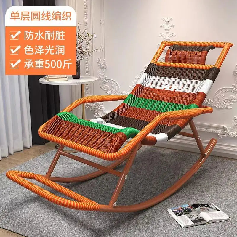 Rocking chair rattan chair adult nap recliner living room balcony lazy chair small rocking elderly leisure rocking