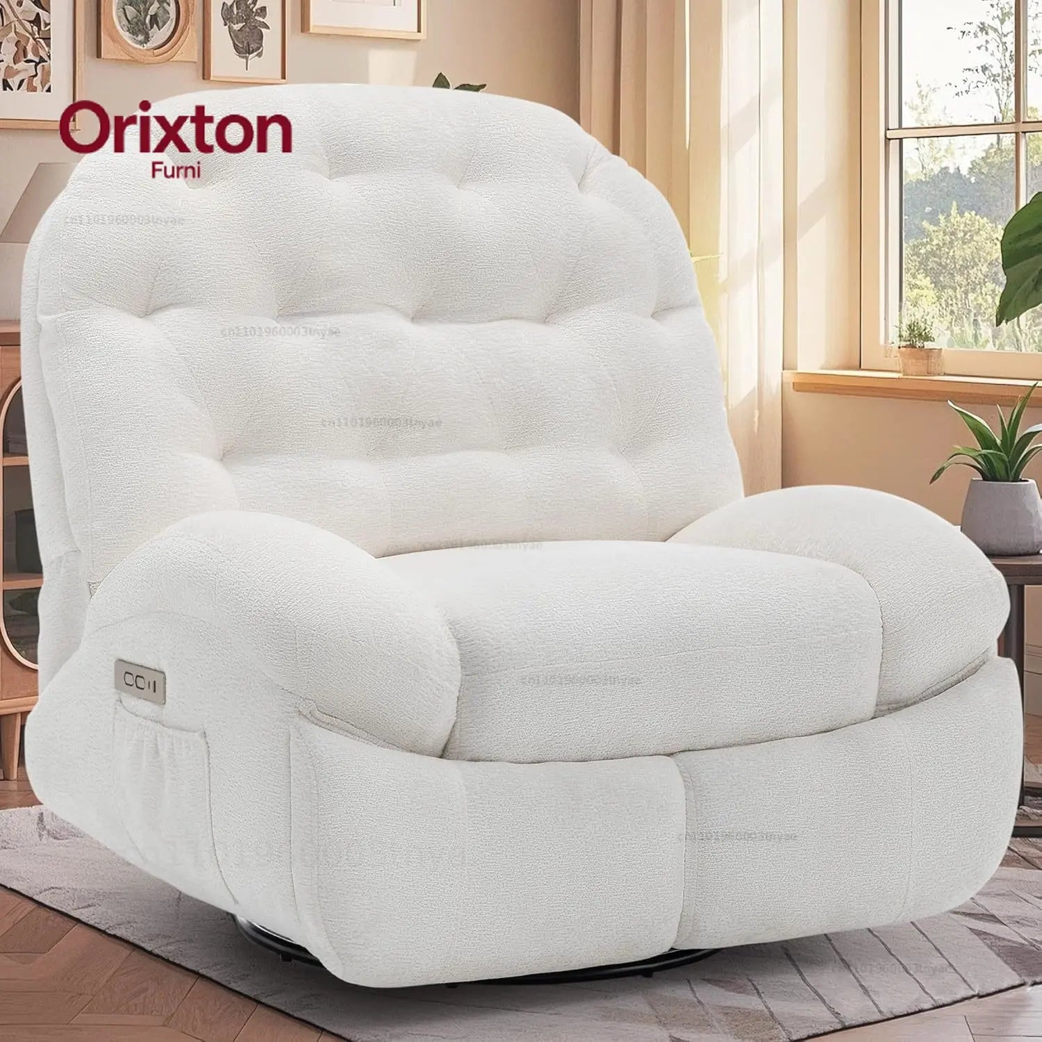 Oversized Swivel Recliner Chair, Comfortable Soft Shaped Recliner with  Ports and Storage for Living Room
