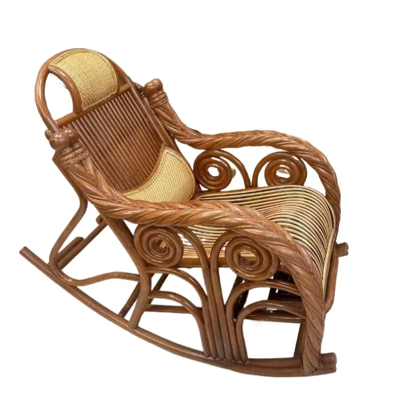 True rattan rocking chair sun room high-end elderly home recliner rattan woven balcony casual rocking chair