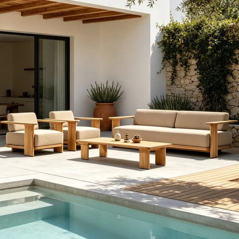 Outdoor Sofa, Patio Furniture, Teak Sofa, Anti-Corrosion And Sun-Resistant, Outdoor Terrace, Solid Wood Sofa, Leisure Outdoor Fu