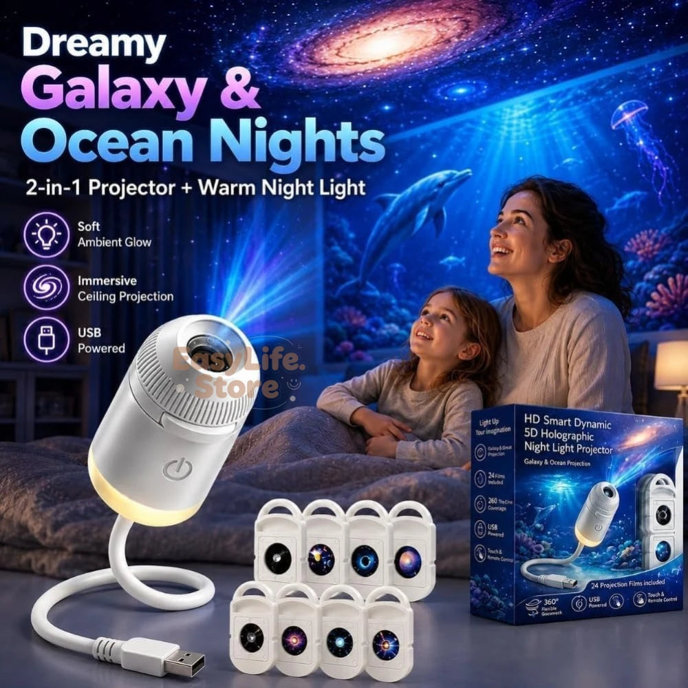 2027 Upgraded Hd Smart Dynamic 5d Holographic Night Light Projector, Plug and Play Hd Star Projector, 360° Adjustable Hd Galaxy