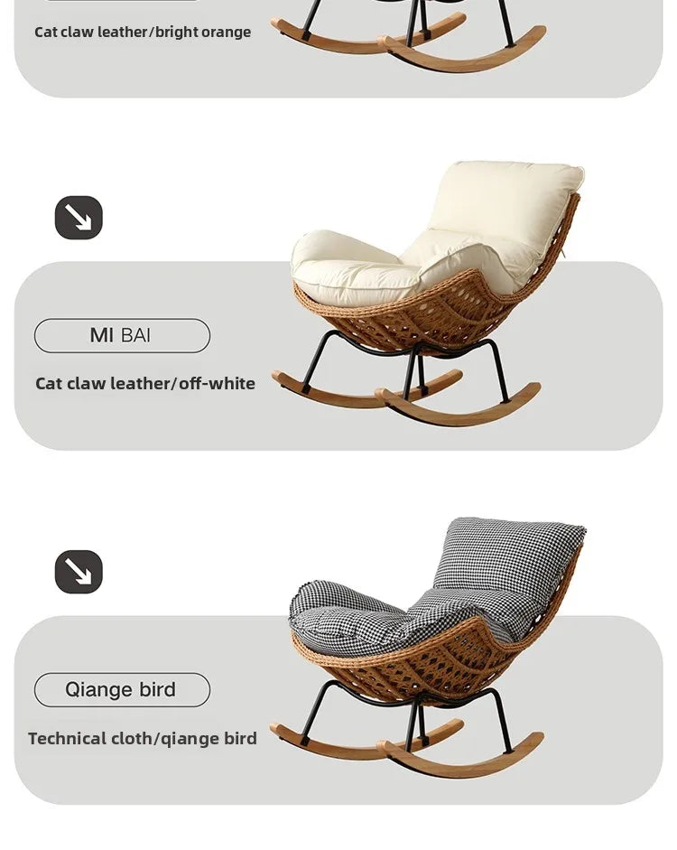Rattan Rocking Chair for Sleeping Single Recliner Lounge Chair for Living Room Patio Outdoor Relaxing Seat Natural Wicker Rocker