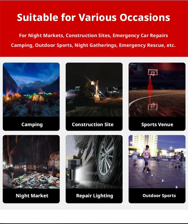 Solar Powered High Power Flashlight, Portable Ultra-Bright Strong Light Flashlight with Long Endurance Battery for Home Outdoor
