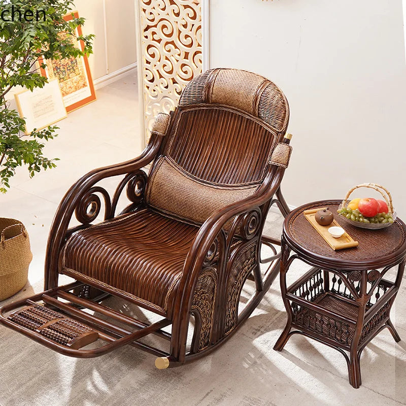natural true rattan rocking chair recliner sofa single balcony home leisure retro cushion living room
