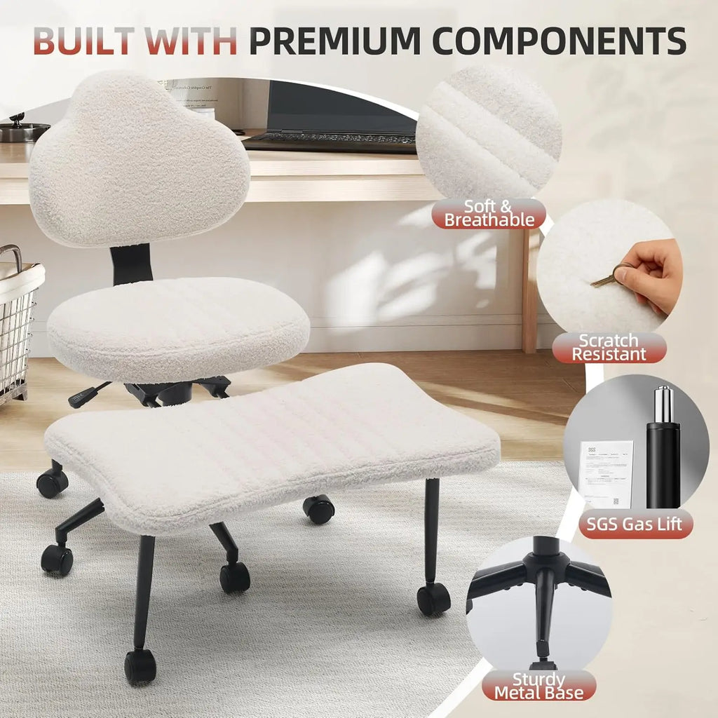 White Cross Legged Office Chair Meditation Seat with Lumbar Support for Desk Work, Yoga & Mindfulness Comfortable & Space-Saving
