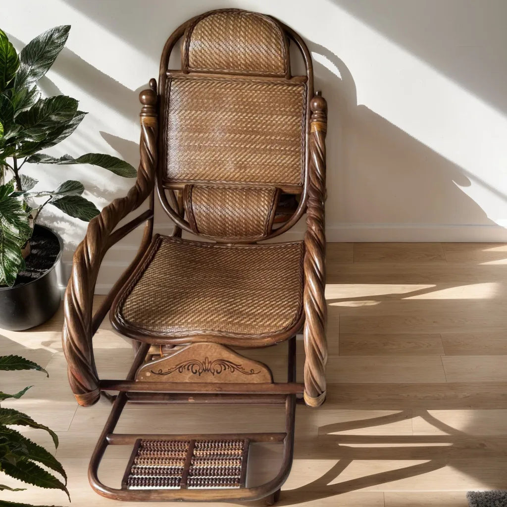 HYS rattan chair natural real rattan rocking chair adult rocking recliner leisure home balcony rattan elderly carefree nap