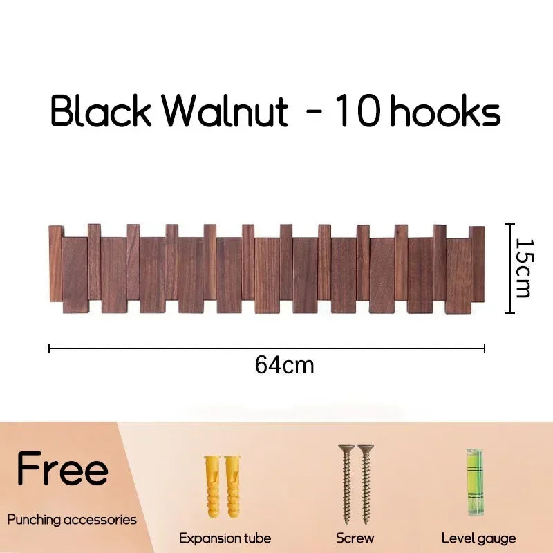 Black Walnut Coat Rack Wall Mounted Solid Wood Clothes Hooks Hallway Entrance Door Hanger Home Decor Ds Furniture Perchero