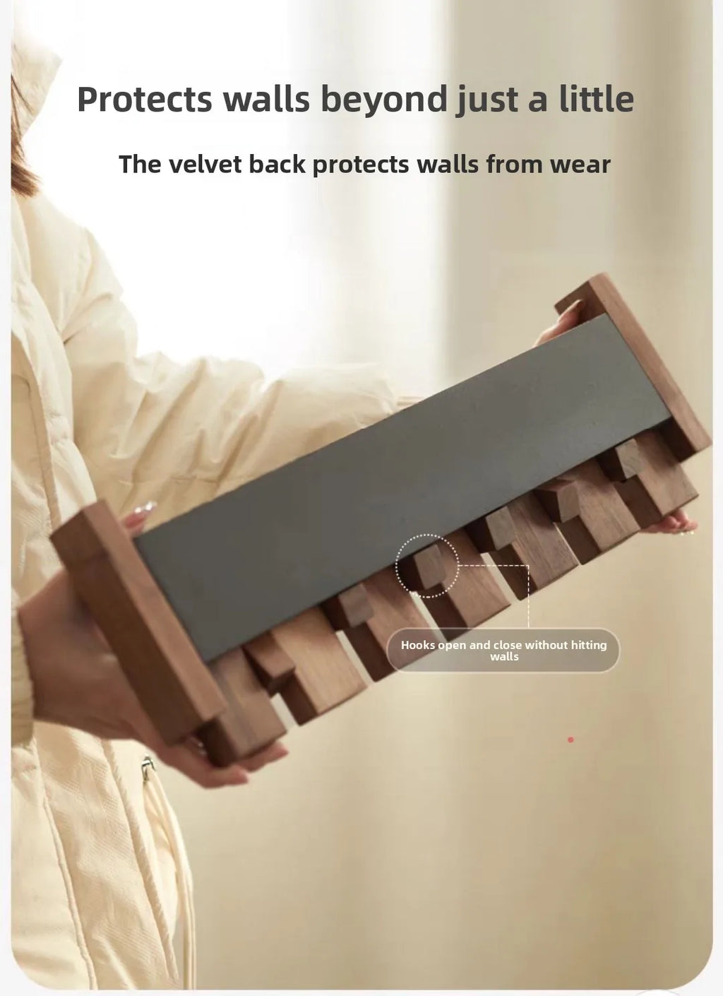 Modern mat Real Wood Pine Key Ra Entrance lway Walnut Door Ba Coat Hook Russian Origin Non-Piercing Installation