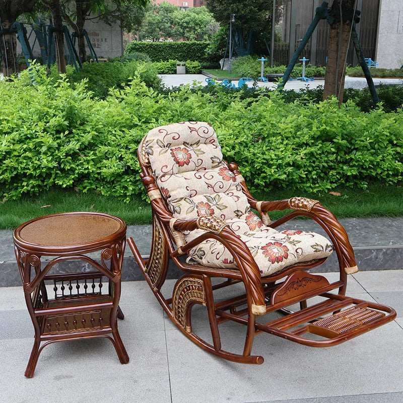 Balcony elderly rattan chair household large medium new Chinese real rattan recliner