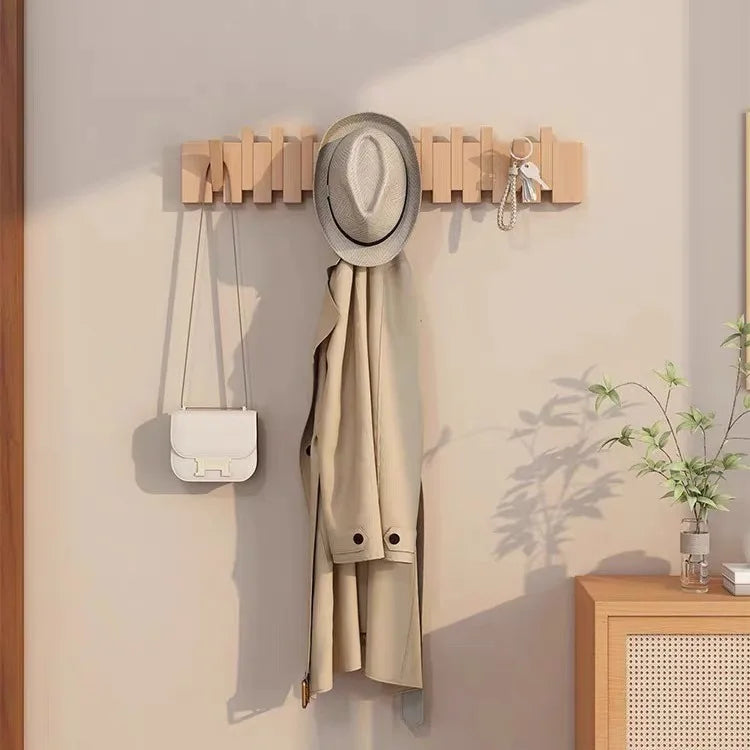 Light Luxury Living Room Wall Clothes Rack Wall-mounted Clothes Hanger Solid Wood Shelves Storage Home Organization and Storage