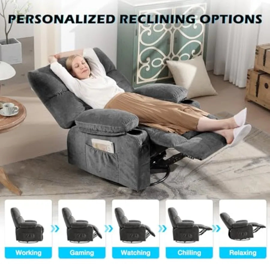 Recliner Chair,Rocking Chair with Massage and Heat,360° Swivel Recliner Chairs for Adults,for Bedroom,Nursery,Living Room Chairs