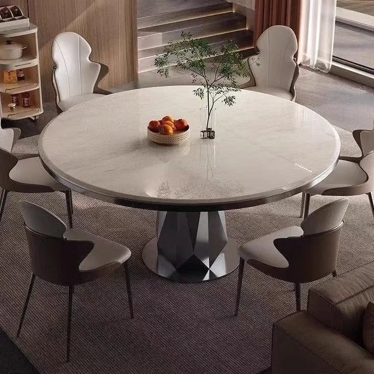 Modern rock slab simple spar dining table turntable small apartment Italian round dining table and chair combination household r