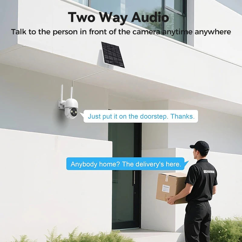 6000mAh Battery Security Camera with 3W Solar Panel, 4MP HD, Two-Way Audio, Dual-Light Night Vision, TF/Cloud Storage