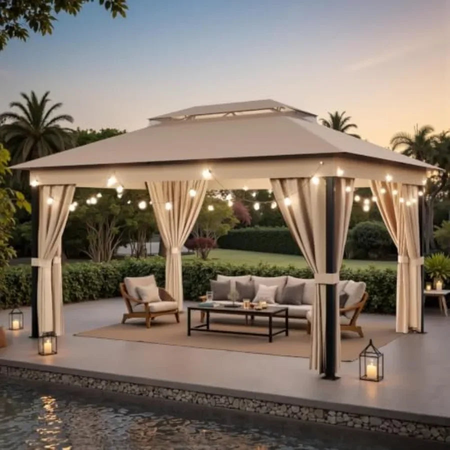 10'x13' Outdoor Gazebo for Patio, Heavy Duty Steel Frame Canopy