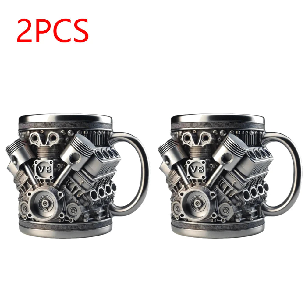1/2Pcs Unique Car Engine Coffee Cup Stainless Steel Cocktail Beer Mug Tea Cup Gifts for Men Car Lovers For Home And Office Bar