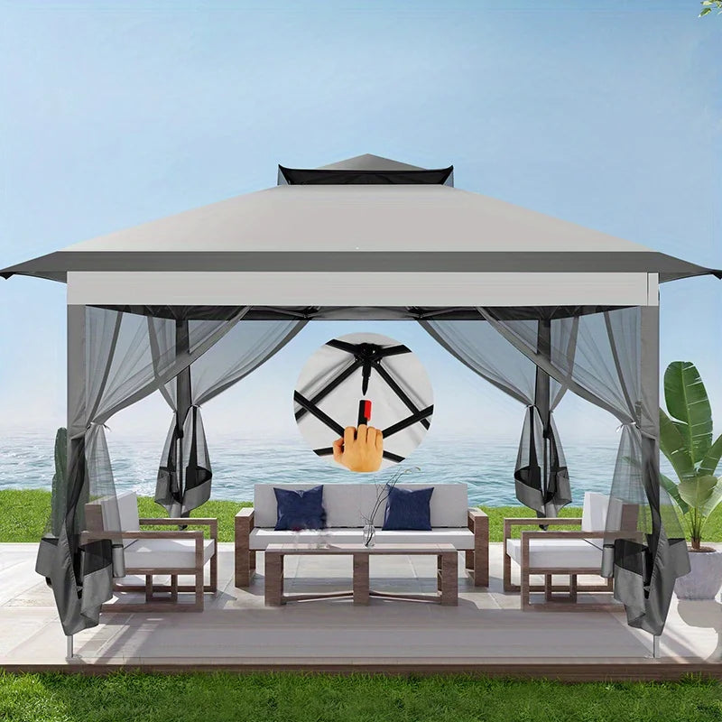 11x11 Pop up Gazebo on Clearance with Mosquito Netting&Sandbags, Outdoor Canopy Tent with 4 Ropes 8 Stakes&Portable Carrying Bag
