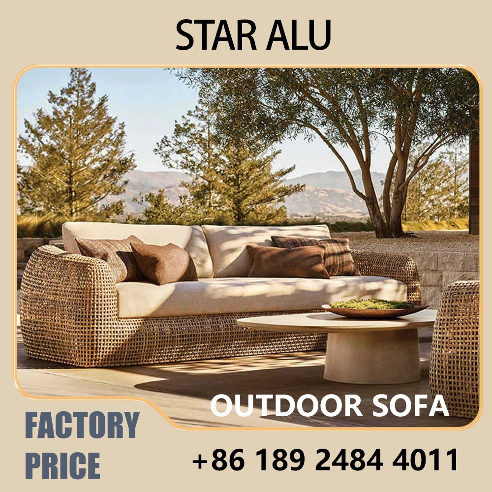 Outdoor PE Rattan Sofa Set，Waterproof All-Weather Patio Furniture, Removable Cushions for Garden,Poolside,Balcony