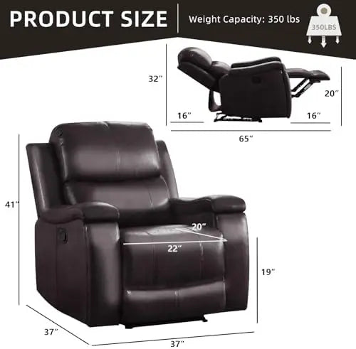 （Local US Inventory）Leather Recliner Chair, Manual Recliner Chair for Adults with Overstuffed Arms and Back, Single a Recliner w