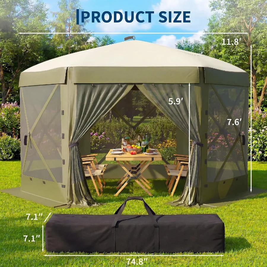 Feet 6-Sided Pop Up Gazebo Screen Tent with Mesh Panels
