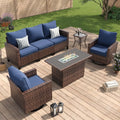Amopatio Patio Furniture Set with Fire Pit Table, Wicker Outdoor Sectional Sofa with Swivel Rocker Chairs, All-Weather Rattan Co