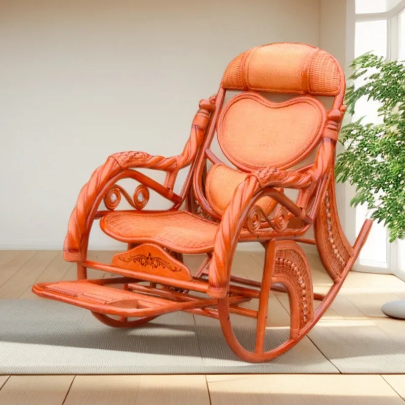 Balcony elderly rattan chair household large medium new Chinese real rattan recliner