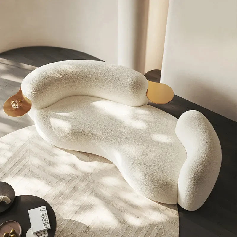 Italian Minimalist Curved Sofa Special Shaped Cashew Nut Fabric Lamb Wool Cream Color Wabi Sandy Wind Designer Beauty Salon