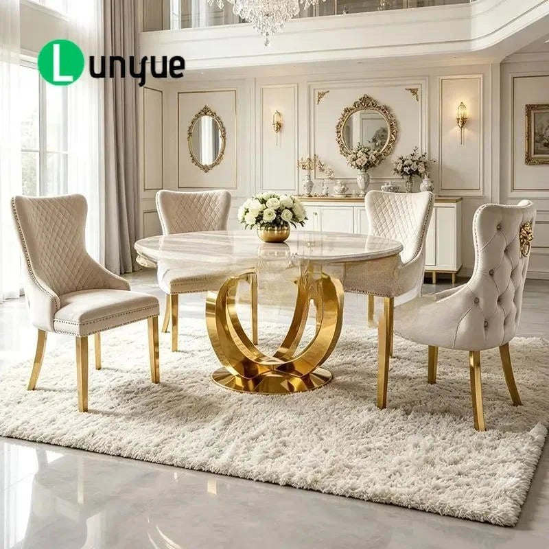 Modern Round Marble Dining Table Set with Rotating Susan for 4 6 8 Seater Dining Room Restaurant Furniture