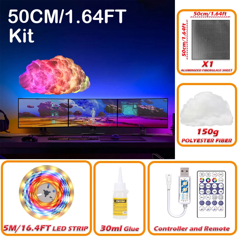 Cloud LED Light, Cloud Music Sync Multicolor Changing Strip Light, Atmosphere DIY Creative Thunder Cloud Lamp Wall Ceiling Light
