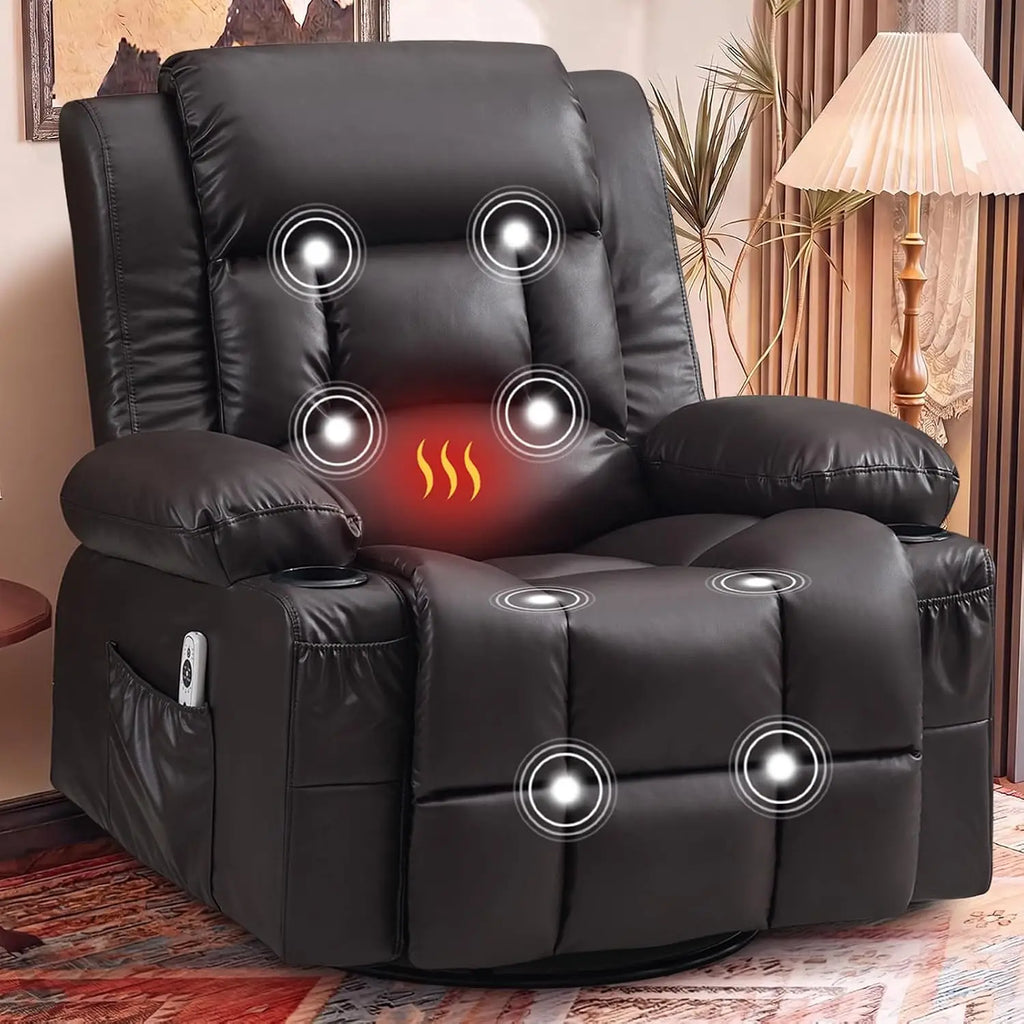 Ergonomic Swivel Rocking Recliner Chair, Vibration Massage & Heat, Custom