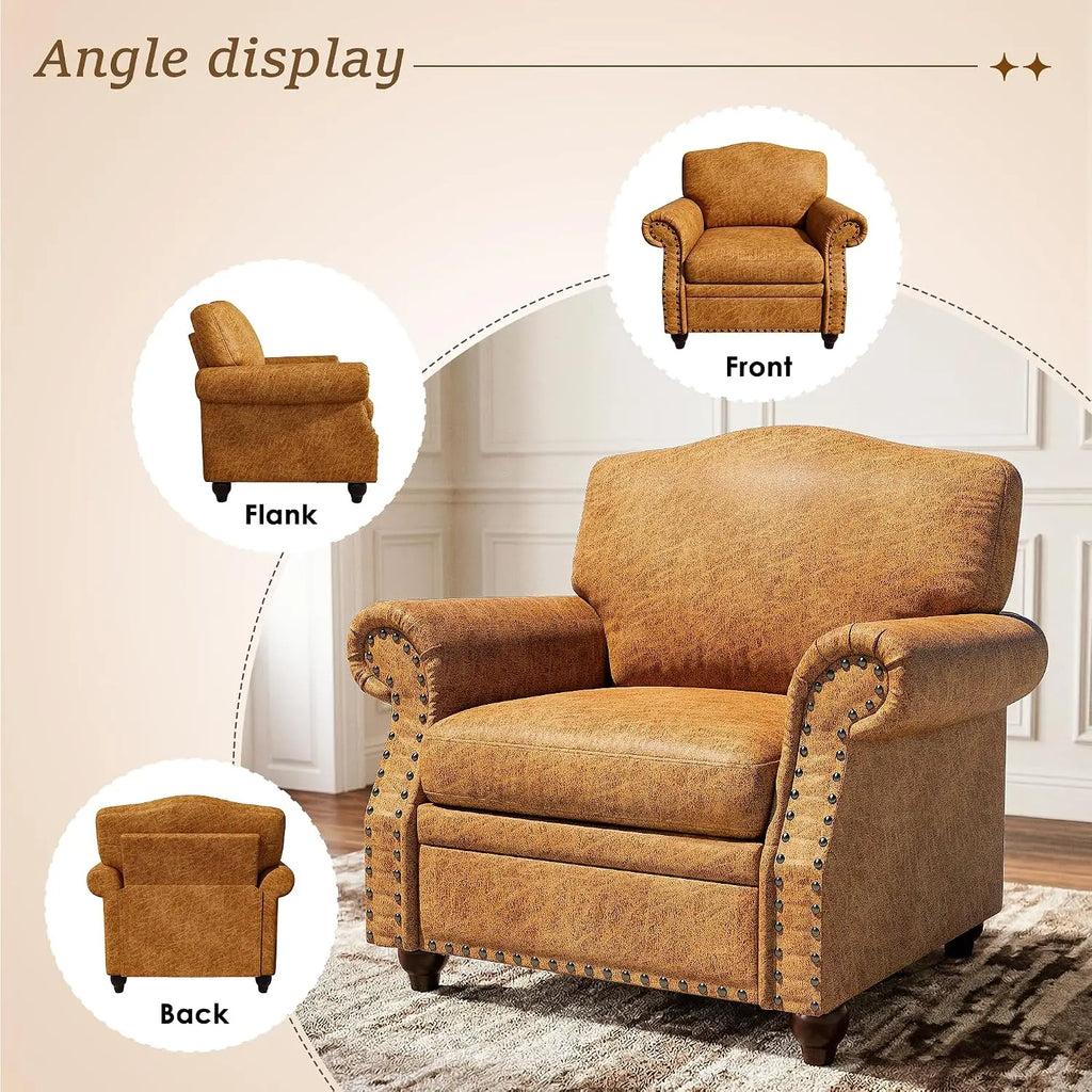 Faux Leather Accent Chairs Set of 2 with Rivet Design, Living Room Arm Chair with Rolled Arms and Nailhead, Large, Customized
