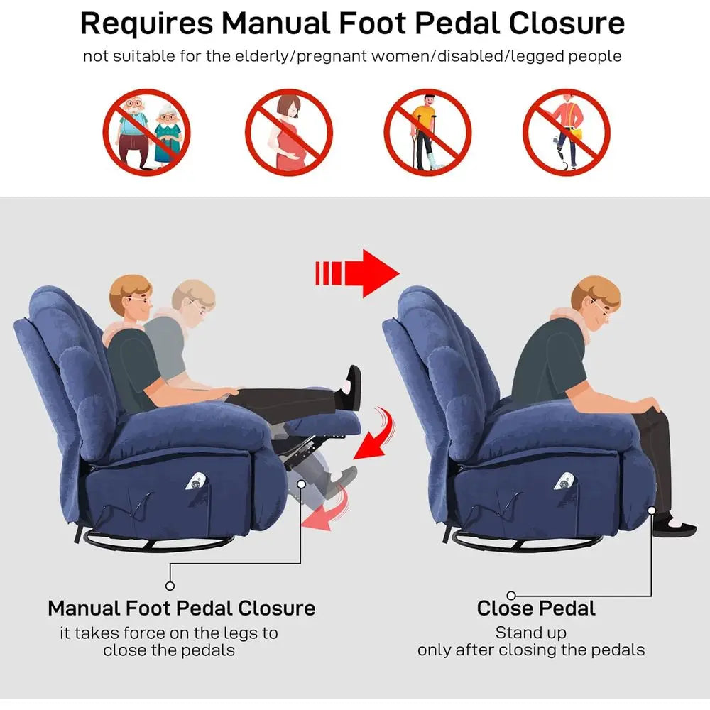 Swivel Electric Recliner Chair with Storage, Comfortable Fabric Shell, 360° Rotation for Big & Tall Adults, Ideal for Living Roo