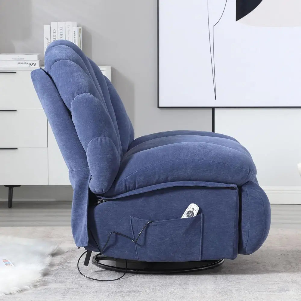 Swivel Electric Recliner Chair with Storage, Comfortable Fabric Shell, 360° Rotation for Big & Tall Adults, Ideal for Living Roo
