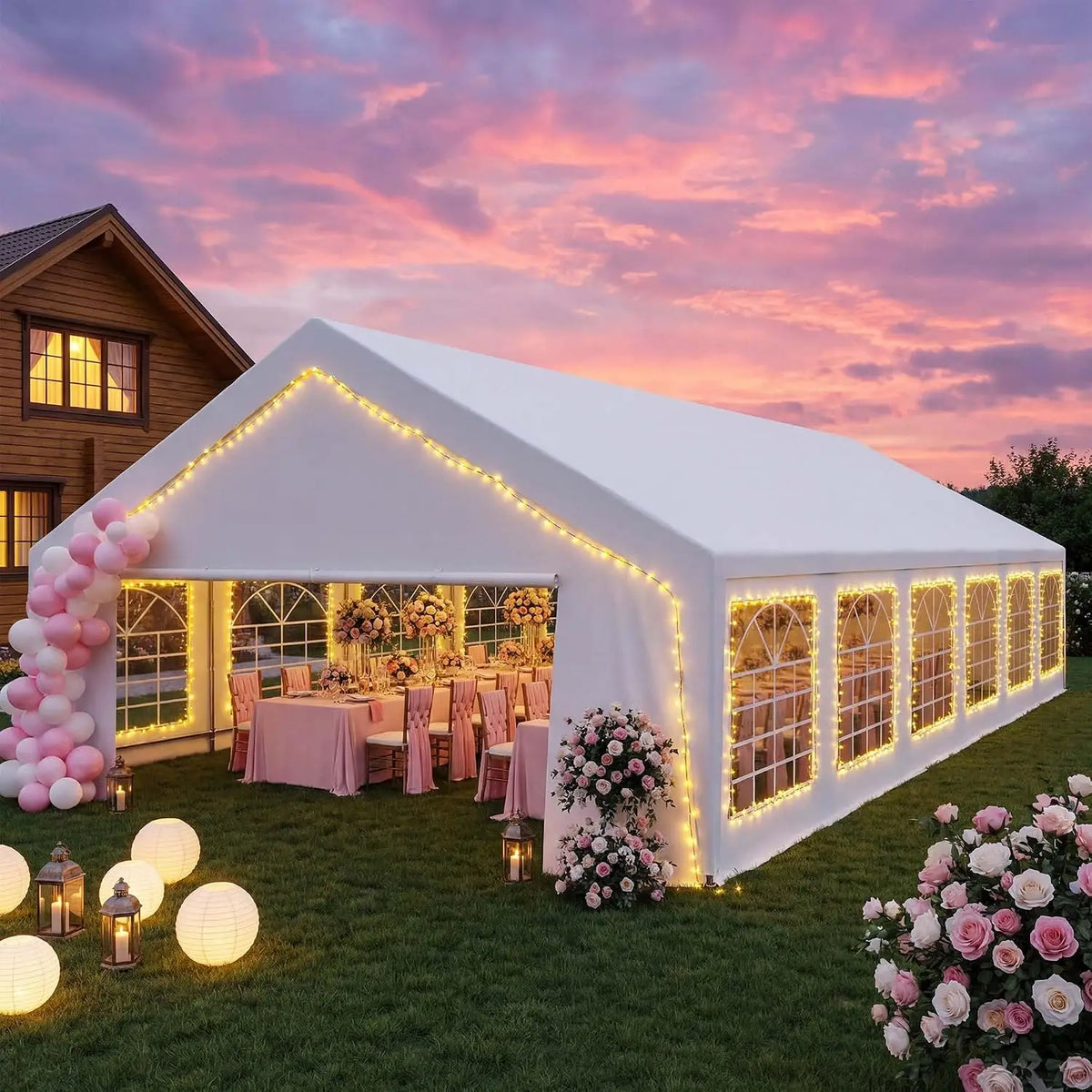 20x40 Party Tent for 50-80 People, Heavy Duty Party Tent Canopy with Sidewalls & Steel Frame, White Event Shelter, Customized