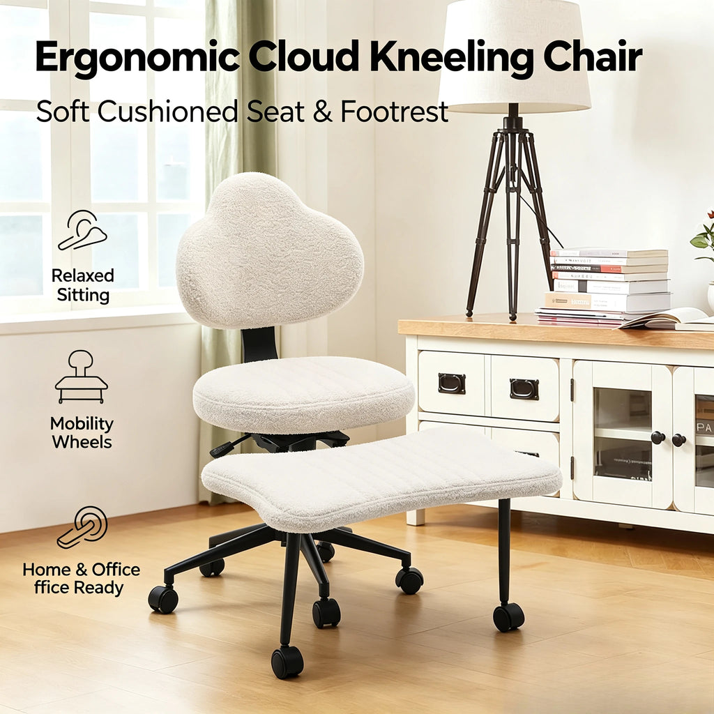 White Cross Legged Office Chair Meditation Seat with Lumbar Support for Desk Work, Yoga & Mindfulness Comfortable & Space-Saving