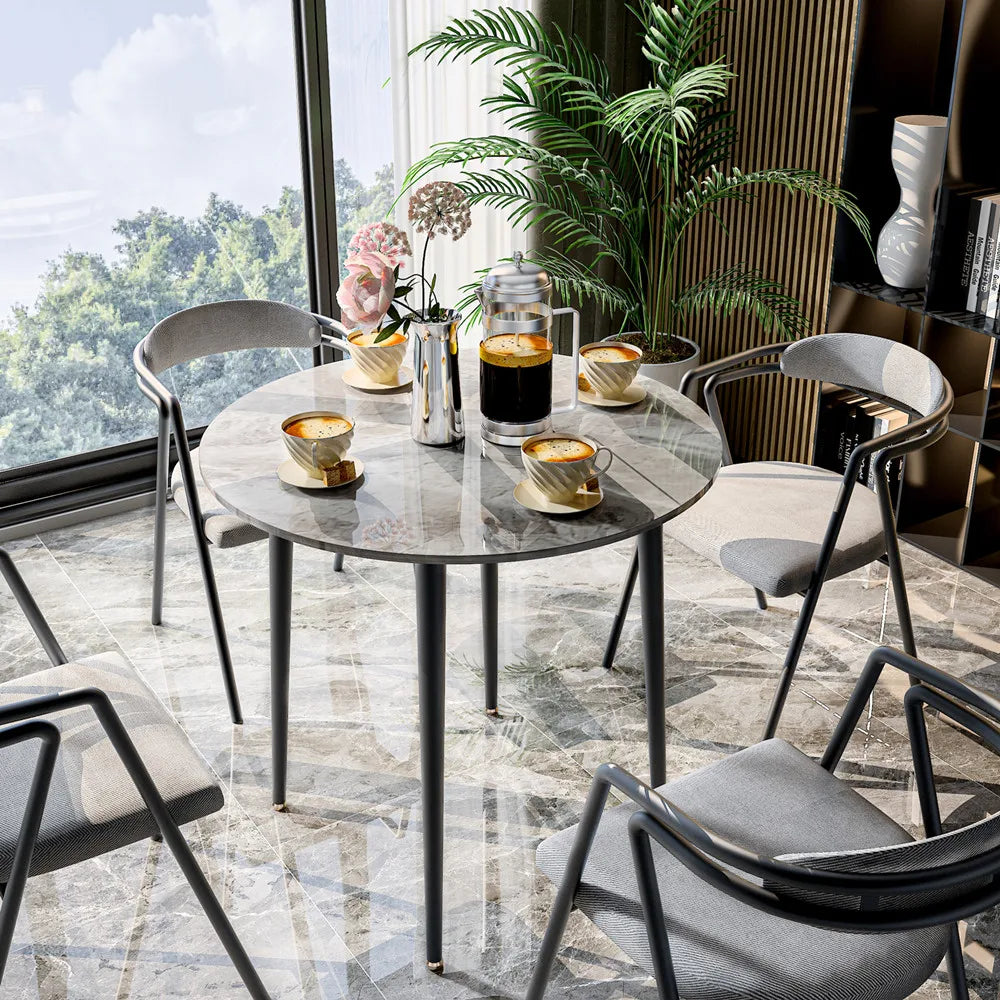 LUVODI 32" Round Marble Dining Table for 2-4 People,White & Grey Restaurant Kitchen Cafe Coffee Table Furniture