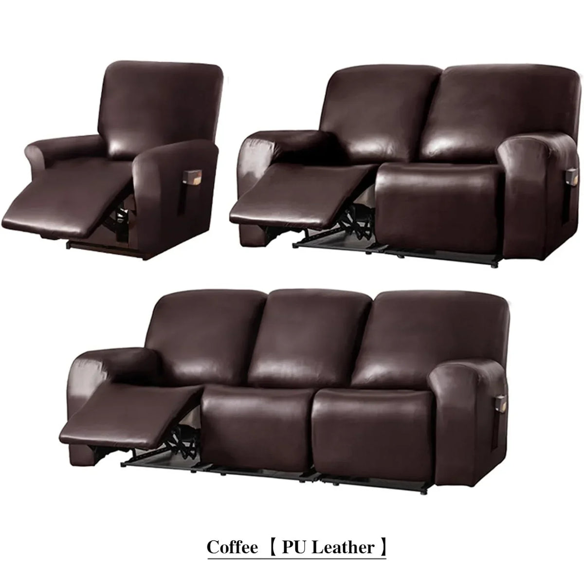 1/2/3 Seat Waterproof Recliner Sofa Cover PU Leather Armchair Cover Solid Color Elastic Relax Single Sofa Slipcovers Home Hotel