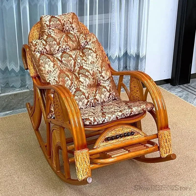 Natural and comfortable rattan rocking chair for adults elderly family leisure chair balcony reclining and sleeping chair