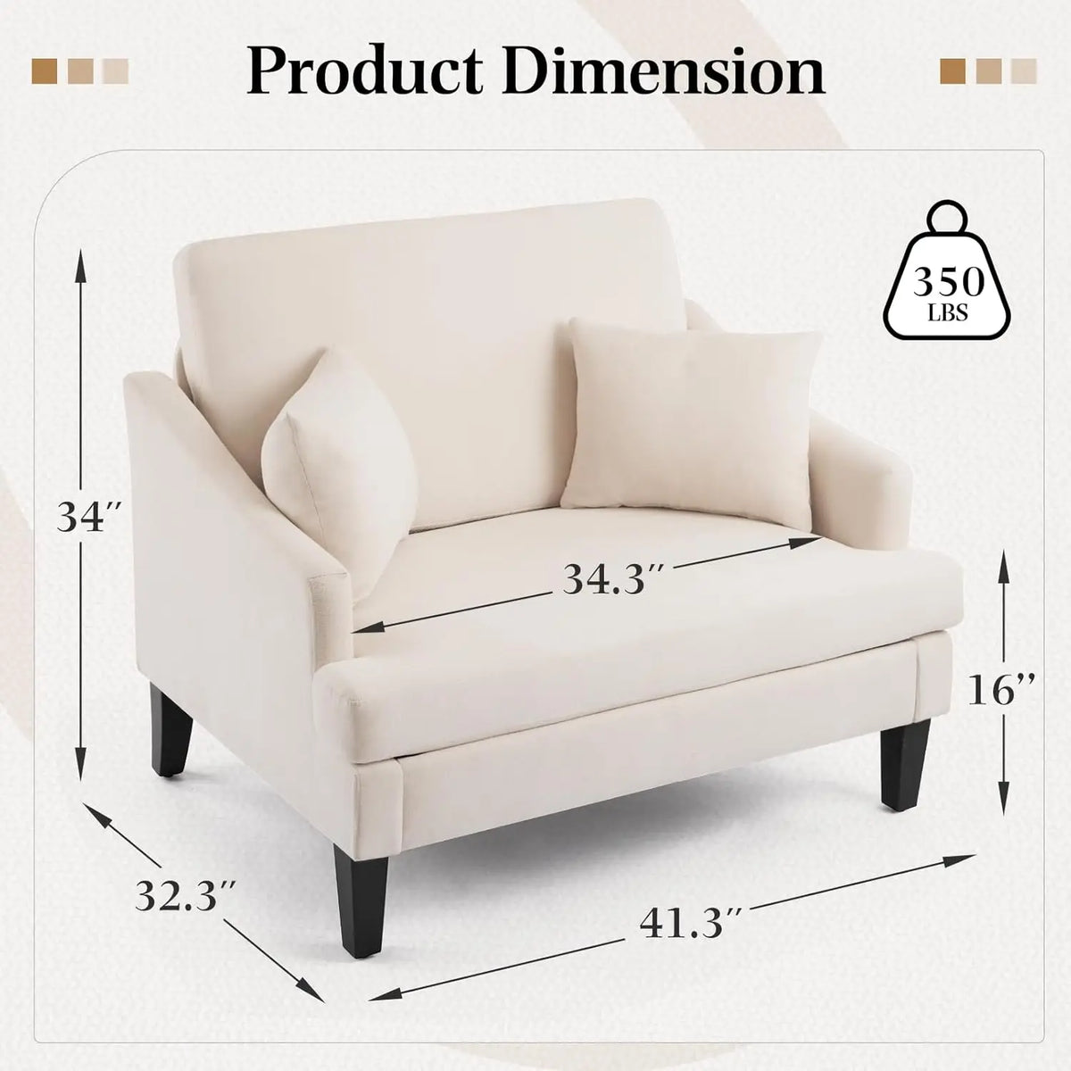 41'' Upholstered Oversized Accent Chairs Set of 2, Beige | Wide Seat Comfy Armchair with 2 Pillows, Upholstered Big, Customized
