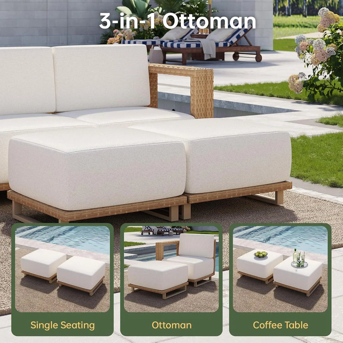 Aoxun Patio Furniture Set, 6 Piece Outdoor Wicker Sofa, Yellow/Beige | All‑Weather Rattan Modular Sofa with 10'' Ultra‑Thick Cus