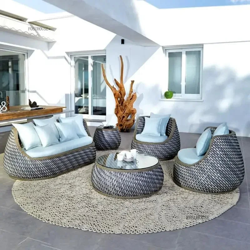 Nordic Outdoor Garden Sofa Double Rattan Sofa Chair Leisure Balcony Courtyard Waterproof Sunscreen Sofa Chair Garden Furniture F