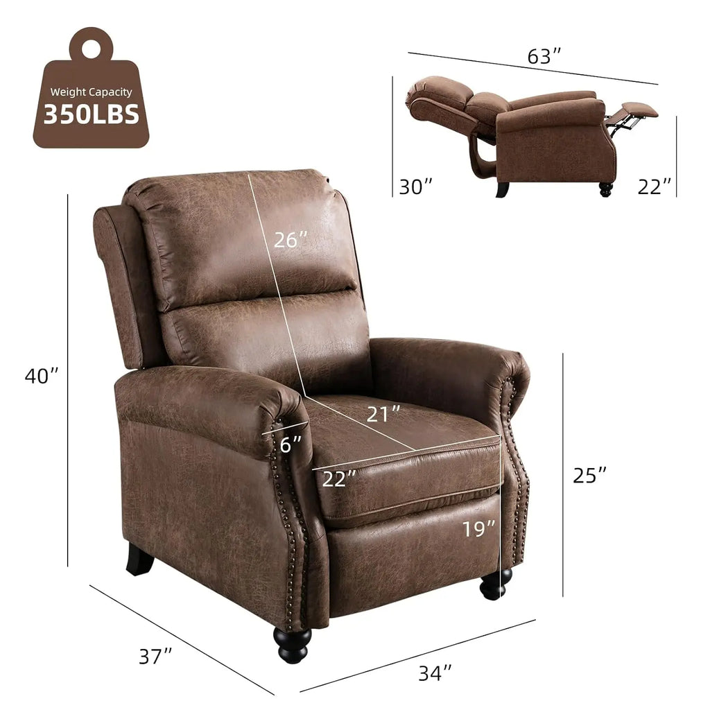 Pushback Recliner Chair Faux Leather Armchair Push Back Recliner with Rivet Decoration Single Sofa Accent Chair for, Custom