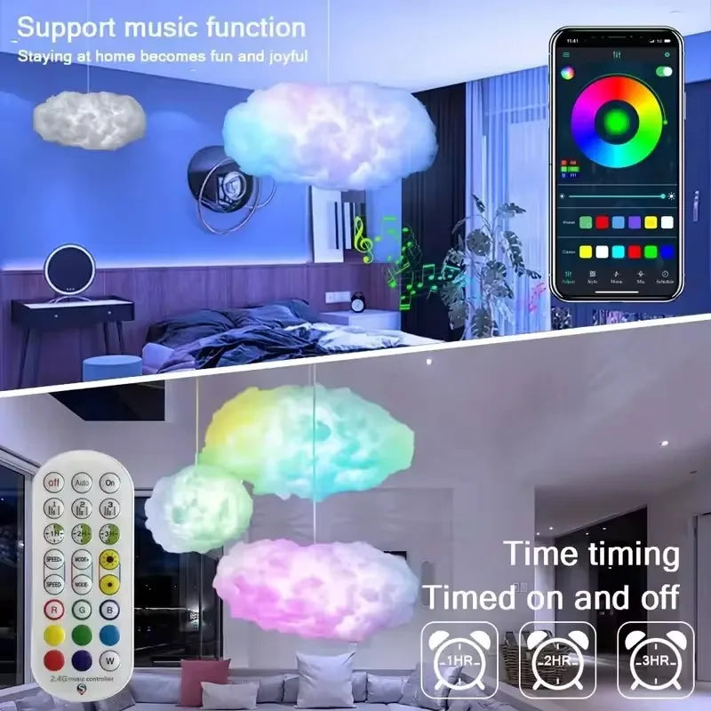 3D Thundercloud LED Light DIY Cloud Light Strip RGB+IC Chasing Music Sync 3D Cotton LED Light APP &Remote Control for Room Decor