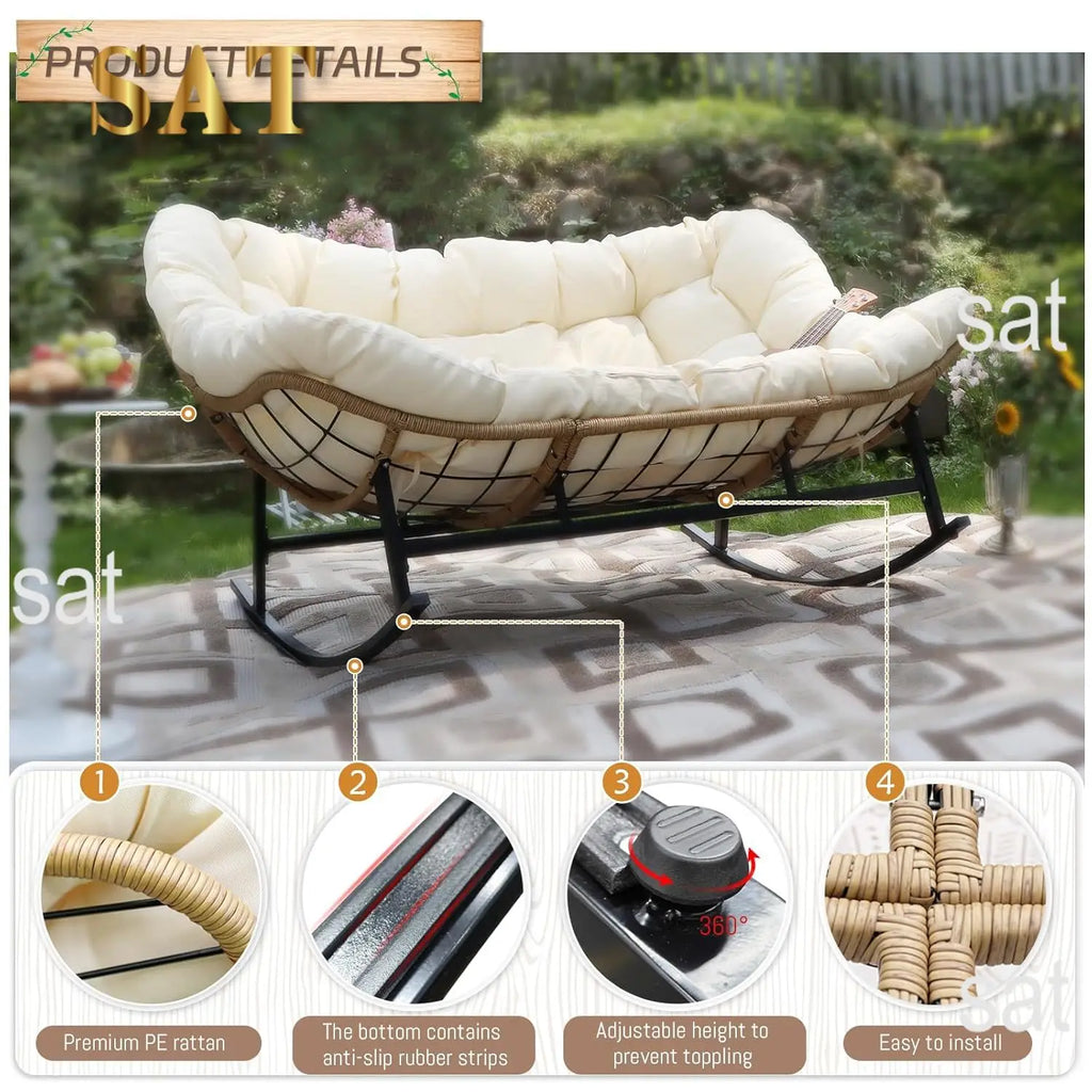 #Double Wide Rocking Chair with Cushion, Oversized Rattan Rocking Egg Chair Outdoor for 2, Extra Large 700, Customized