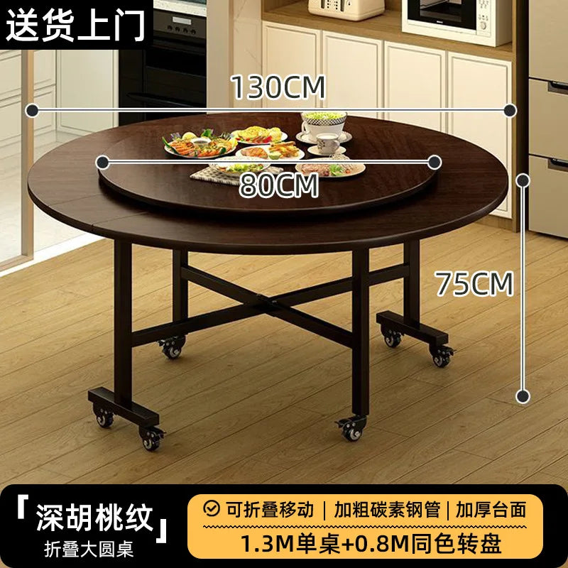 Folding Round Table for Home Rental Small Apartment Movable Folding Dining Table Large Round Table with Turntable