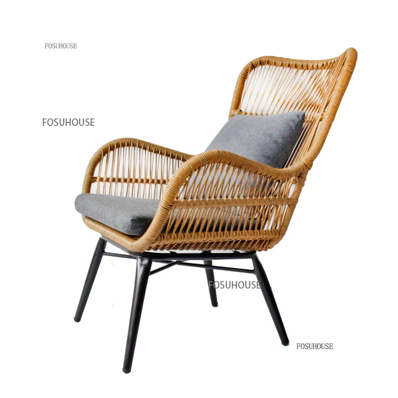 Rattan Chair Three Piece Set Balcony Table Combination Outdoor Furniture Armrest Single Rattan Sofa Recliner Patio Outdoor Chair